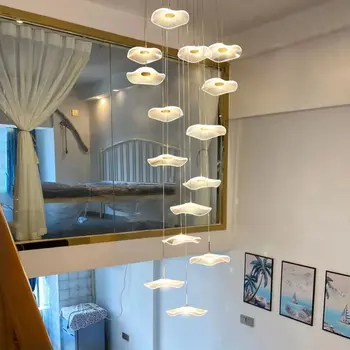 Модерна led полилей Lotus за хранене на стълбите, Луксозна Златна подвесная лампа за помещения, творчески лампа Nordic Loft Long