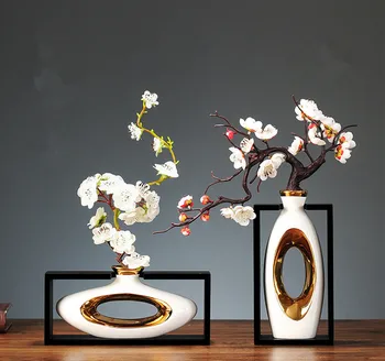 Креативност в китайски стил, Керамична Ваза в дървена рамка, ретро Ажурная Ваза, Модерна Домашна договореност, Ваза за Цветя