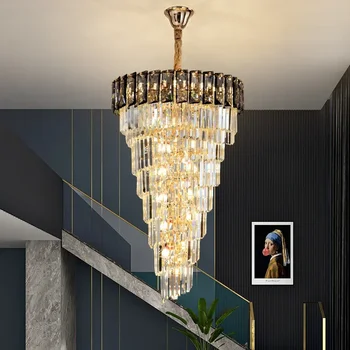 Led спирала луксозен Кристален Златна голям полилей В двухуровневом сграда, кухи окачен лампа в Голямата лампа, стълба във фоайето на модерна вила