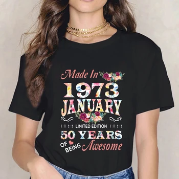 Женска тениска 1973 г., С Цветовете на 49 Години 50-Годишна Жена си Подарък За рождения Ден С Флорални Принтом Ежедневни Тениска С Изображение, Ropa Mujer