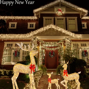 Коледна украса под формата на елен от 3шт с кнопочной батерия, празнична украса за парти в градината, Коледен Орнамент