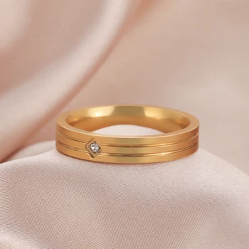 Двойни квадратни пръстени с кристали, дамски пръстени от неръждаема стомана, бижута, сватбен подарък за влюбени