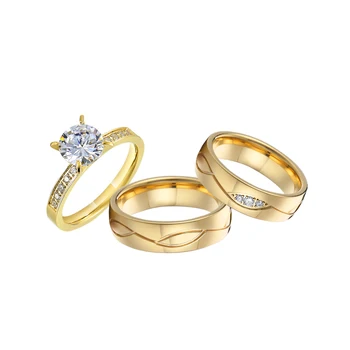 3 бр. пури в ограничени бройки годежни пръстени в западен стил, комплекти за двойки, бижута позлатени с 24-каратово, пръстен за двойки на пръст