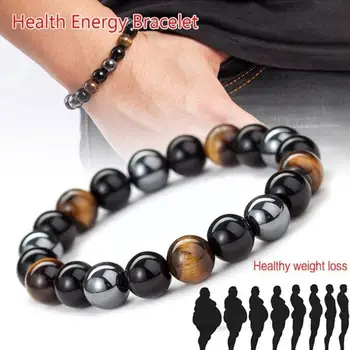 Енергиен Лечебен Участък-Гривна От Естествен Камък, Хематит Тигрови Очи За Мъже Жени Гривна-Пазител Healing Energy Stretch Jewelr T4H2