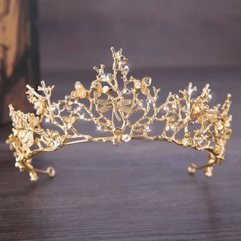 Златна Корона Аксесоари за коса в бароков стил Сватбена Тиара Сватбената Корона Аксесоари За коса Сватбени Аксесоари, Сватбени Декорации за коса