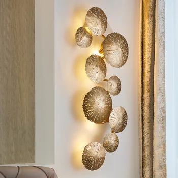 Скандинавски Мед, с монтиран на стената лампа във формата на листа на Лотос, Постмодернистская индивидуалност, Златна стенни аплици, нощни лампи за спалня, Творчески стенни лампи G9 Led