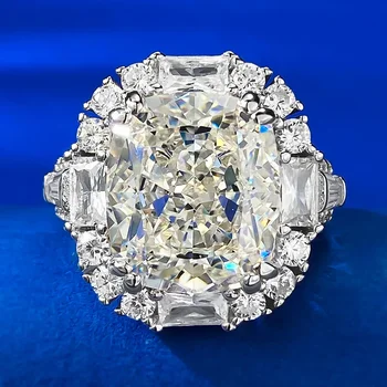 Нов s925 Стерлинговое сребро Бял диамант Ледено цвете кройка G Цвят Безименния пръст Женски 12 *16 Сватба с високо съдържание на въглерод 