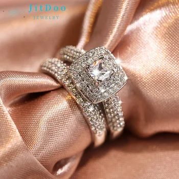 Дамско Луксозно пръстен с цирконием голям размер, Изискан Прекрасни Сватбени Модни Предпочитания, бижута от сребро проба 925, бижута за момичета, Муассанитовое пръстен