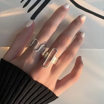 Прости нередовни Кухи пръстени сребрист цвят за жени и момичета, модни творчески геометрични орнаменти ръчно изработени за партита