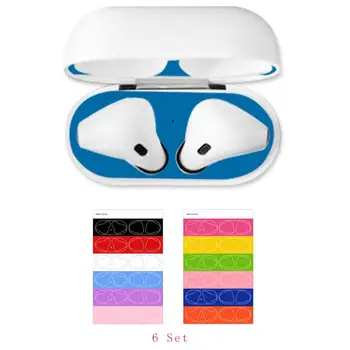 6 Чифта цветни защитни стикери, прахоустойчив калъф за слушалки Apple Airpods, кутия за зареждане на слушалките