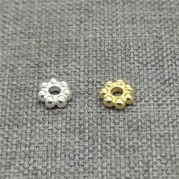 Мъниста-дистанционни във формата на цвете маргаритки от сребро 925 проба с позлатените покритие за гривната-колиета, 4 mm, 5 mm, 7 mm