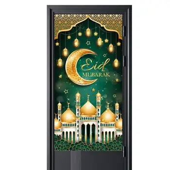 Вратата банер с принтом под формата на Звезди и Луната 90x180 см калъф за религиозен празник, Водоустойчив Полиестер, Зелено, Златно, Зелено, Златни Врата Банер
