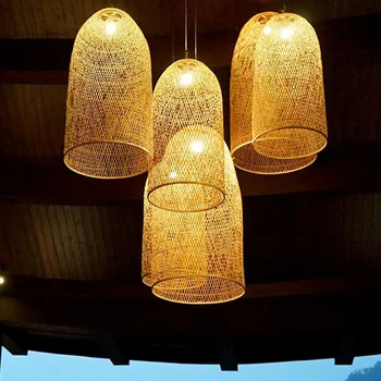 Китайската класическа ресторанная полилей За декорация на хола плафониери E27 Ръчно изработени Висящи осветителни тела под формата на птичи клетки