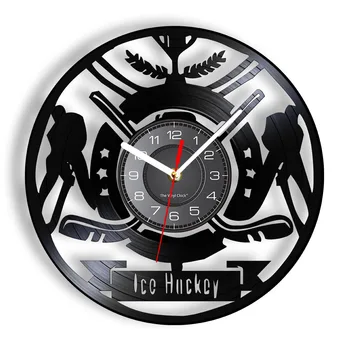 Стенно изкуство за хокей на лед хокей, Декоративни часовници за спални момчета, Стенни часовници за хокей, Реколта vinyl плоча, Стенен часовник за любителите на хокей на лед, подарък