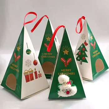 Кутия за опаковане на Коледни подаръци Триъгълни Кутии Бонбони и Коледни Чорапи Декоративна Кутия Книжен Сгъваема Подарък кутия в навечерието на Коледа 2023