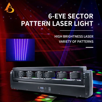DJ Лазерен проектор Осветление бара 6 лазер с лазерен лъч DMX Управление на движещи се главоболие светлини Осветление на сцената за сватбеното парти в дискотека