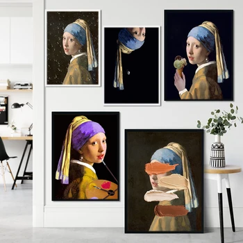 Момичето с перлената серьгой Йоханес Вермеер Картина върху Платно Портретна Плакати и Щампи Стенни Художествена Картина за вашия интериор Дневна