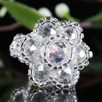 Модерен Корейски стил, пръстен с цвете от кристал, ръчно изработени, женски накити, подарък за момичета