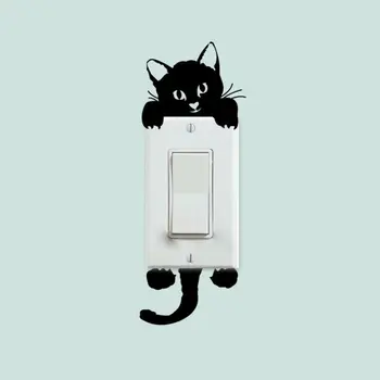 3D Стереоскопическая стикер с черна котка, Нова самозалепващи стикер за декориране на стаята, Свалящ стикер за стена, PVC
