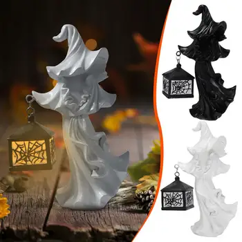 Украса за Хелоуин Вещица с led фенер, Безлични лампа-призрак от смола, Статуи и Декорации за дома плот, Декоративна лампа за градина