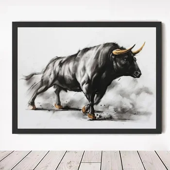 Картината с черен бик, корида, платно, живопис, животни, плакати и щампи, скандинавски стенно изкуство за хола Cuadros
