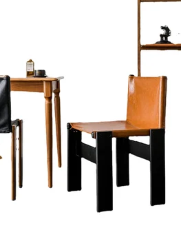 XL Монк Chair стол за Хранене от масивно дърво, домашен Ретро-стил, маси и столове за книги от масло-восък на кожата, стол за преговори