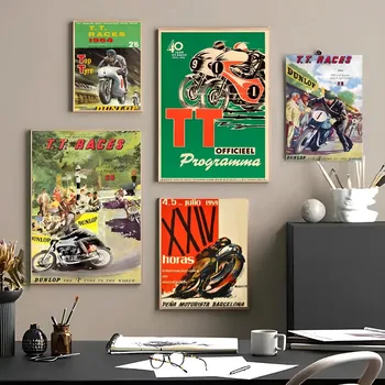 1БР 1964 Остров Ман TT Плакат за моторните състезания Самозалепващи Художествена Водоустойчив книжен етикет с Декор на стените кафе Бар
