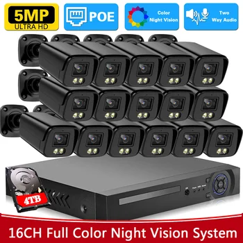 ВИДЕОНАБЛЮДЕНИЕ IP Security Camera System 16CH 5MP POE NVR Kit Външна Водоустойчива Цветна Камера за Нощно Виждане NVR Комплект за Видеонаблюдение 4K