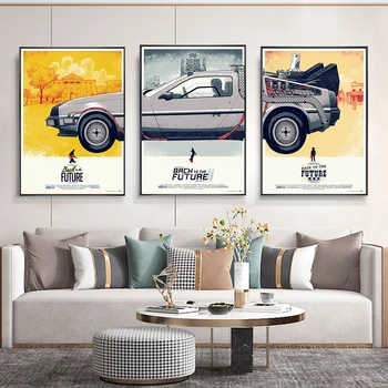 Назад в бъдещето на Автомобилния плакат с принтом Класическа картина от филма Стенно изкуство Платно Картина Хол Бар Начало декор Реколта плакати