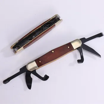 6 в 1 Многофункционален портативен сгъваем джобен нож от дърво и стомана SK5, преносим подарък режещ инструмент за декорация на дома в къмпинг