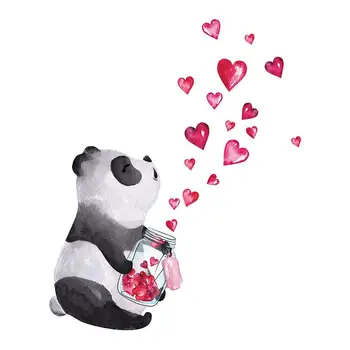 Ръчно рисувани Панда, на Стикер на стената във формата на сърце, декорация за хол, спалня, кухня