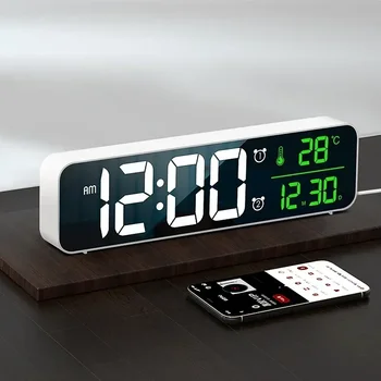 Цифрова огледално декорация за настолни led часовници Дата, USB аларма, Показване на температурата в хола