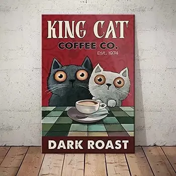 Метална лидице знак King Cat Кафене в ретро стил, реколта алуминиева табела за начало на кафе декора на стените