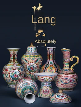 Керамична ваза с антични емайл, Цветен режим, Китайски декорации за всекидневна, Декорации за дома в ретро стил