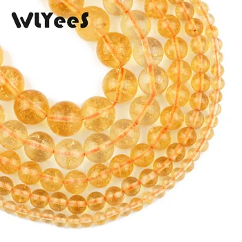 WLYeeS Жълти кристални мъниста Кръгла топка 4 6 8 10 12 мм Натурален Кристал свободни мъниста за бижута колие Аксесоари DIY 15