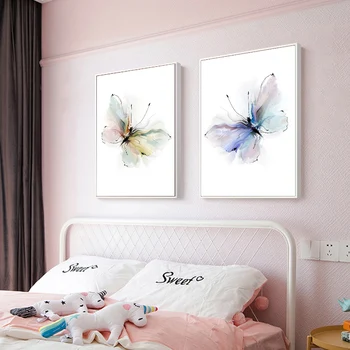 Абстрактни пеперуди, рисунки върху платно, художествена печат, снимки на животни за детска стая, Скандинавски плакат, домашен декор