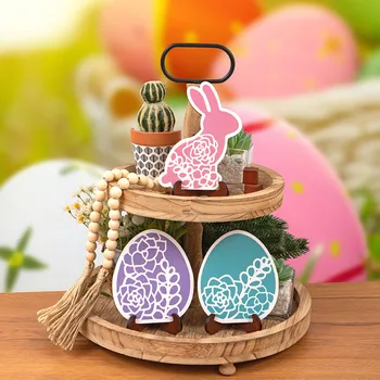 Настолна състав от яйца на Великден заек с пластове декорации за тавата И цветни конци от дървени мъниста