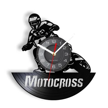 Стенни часовници с осветление в ретро дизайн за мотокрос, стенни часовници с винил вътрешната плоскост за състезания на автоциклах, Модерен интериор за мотоциклетисти