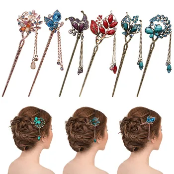 Различни модни дамски елегантни щипки за коса, за боядисана шнола за коса с кристали, Пръчка за коса