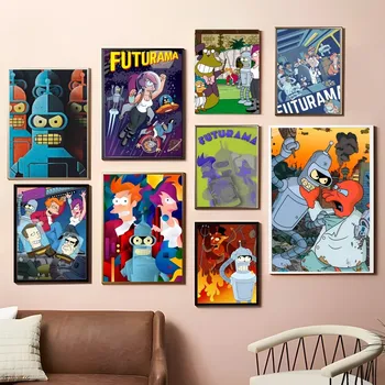 Класически аниме-плакат F-Futurama B-Bender Art, Самоклеящийся Художествен плакат, ретро и хартиена табелка, Направи си САМ, стая, бар, кафене, Ретро декоративен
