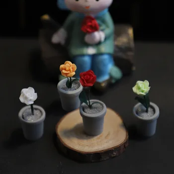 1/6 Модел миниатюрен куклена къща BJD Малкият принц Играчка Мини-неща Роза в саксия Декор за вашия работен плот Декорации и Аксесоари за куклена къща