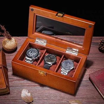 3 Слота, Дървена кутия за часовник, Органайзер, дисплей за кафе часа, Модерен титуляр за часовници за мъже, Калъф за часа, кутия за съхранение
