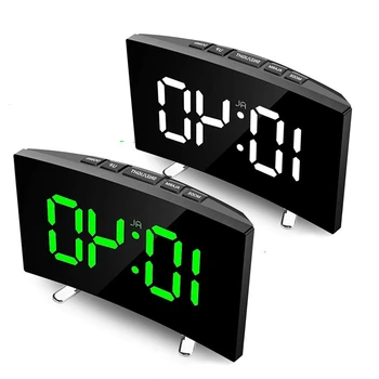 Led digital alarm clock Екран Изогнутое огледало Настолни часовници Електронна настолна функция за повторение Двоен будилник Начало декор спални