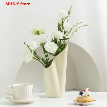 Керамична ваза LMHBJY, лека луксозна аранжировка от сухи цветя са за хола, маса за Хранене, декорация на дома, цветя, украса на водна основа