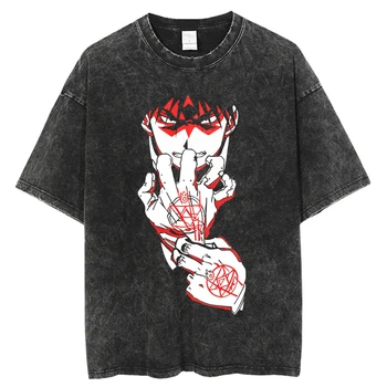 Японското Аниме Fullmetal ALCHEMIST Промытая Мъжка Тениска Графична Лятна Ежедневни Реколта Тениска от 100% Памук Градинска Облекло Топ Мъжка Тениска
