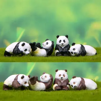 Фигурки панди ръчно изработени, елегантни микроландшафт, Кукли за ландшафтен дизайн със собствените си ръце, Миниатюрни фигурки панди, сочни