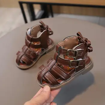 Размер на 15-25 Детски сандали за момичета Лятна градинска и плажна обувки Сандали-гладиатори за момичета Малки Сладки сандали за момичета с лък