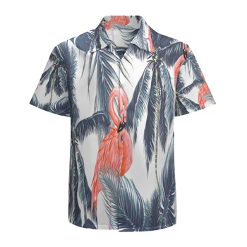 Мъжки хавайска риза с къс ръкав, ежедневни, плажни ризи с копчета с флорални принтом и джоб, Дишащи бързо съхнещи