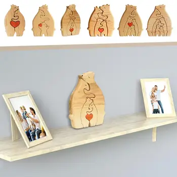 Персонални Семейна Тема Мечка Дървена Художествена Пъзел 2023 Дървени Орнаменти За Работния Плот Индивидуален Подарък За Семейството Дървена Изкуство Puzz Y7k2
