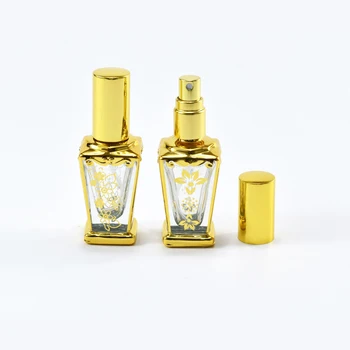 10 мл Златна стъклена спрей-спрей за духове, празен пулверизатор, преносим за многократна употреба флакон за парфюм, в козметични контейнер за пътуване, допълнителен флакон